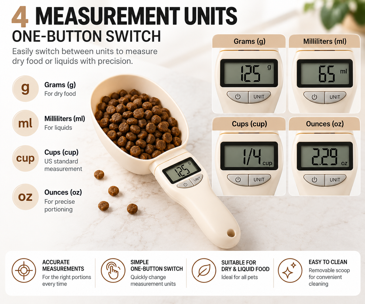 WiniBoop Pet Food Digital Measuring Scoop – Electronic Scale with LED Display