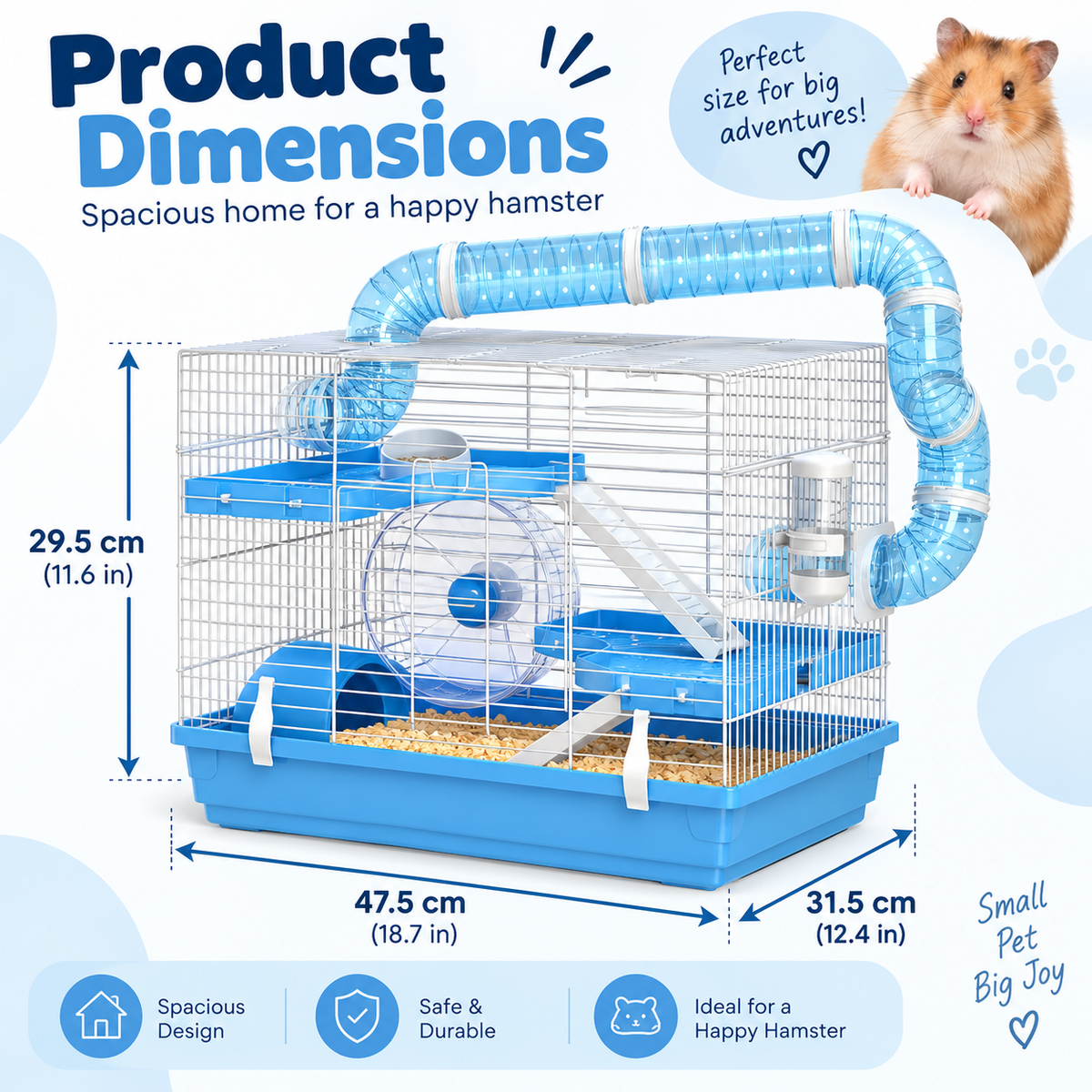 PawHut Portable Hamster Cage – 3 Levels with Wheel, Cabin & Accessories
