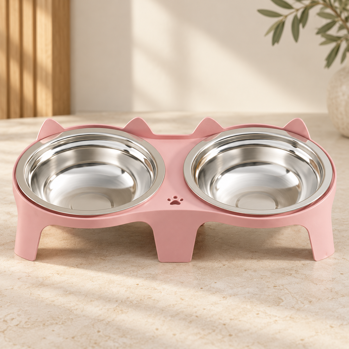 Tilted Double Cat Bowl with Stand