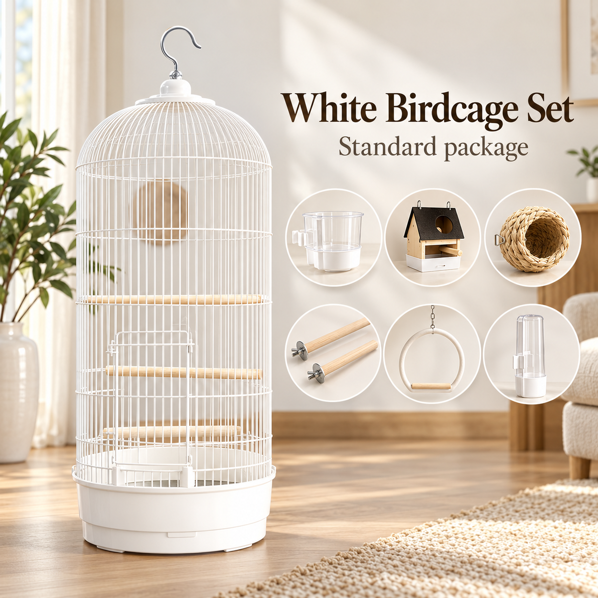 Round Dome-Top Bird Cage with Hanging Hook