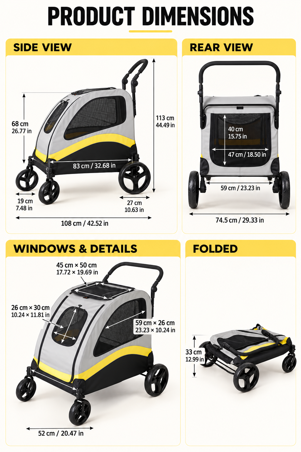 4-Wheel Folding Dog Stroller in Multiple Sizes