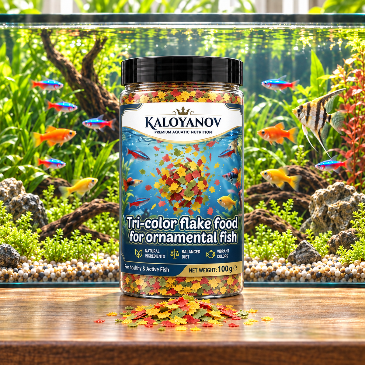 3-Color Flakes Fish Food for Tropical Fish & Goldfish