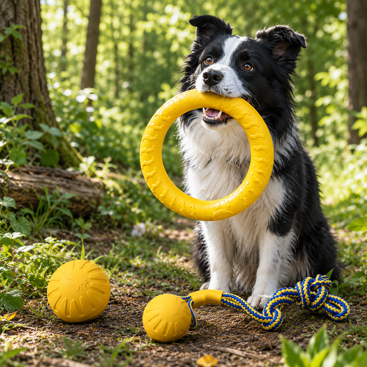 EVA Dog Toys 4-Pack – Flying Disc, Ball & Tug Rope