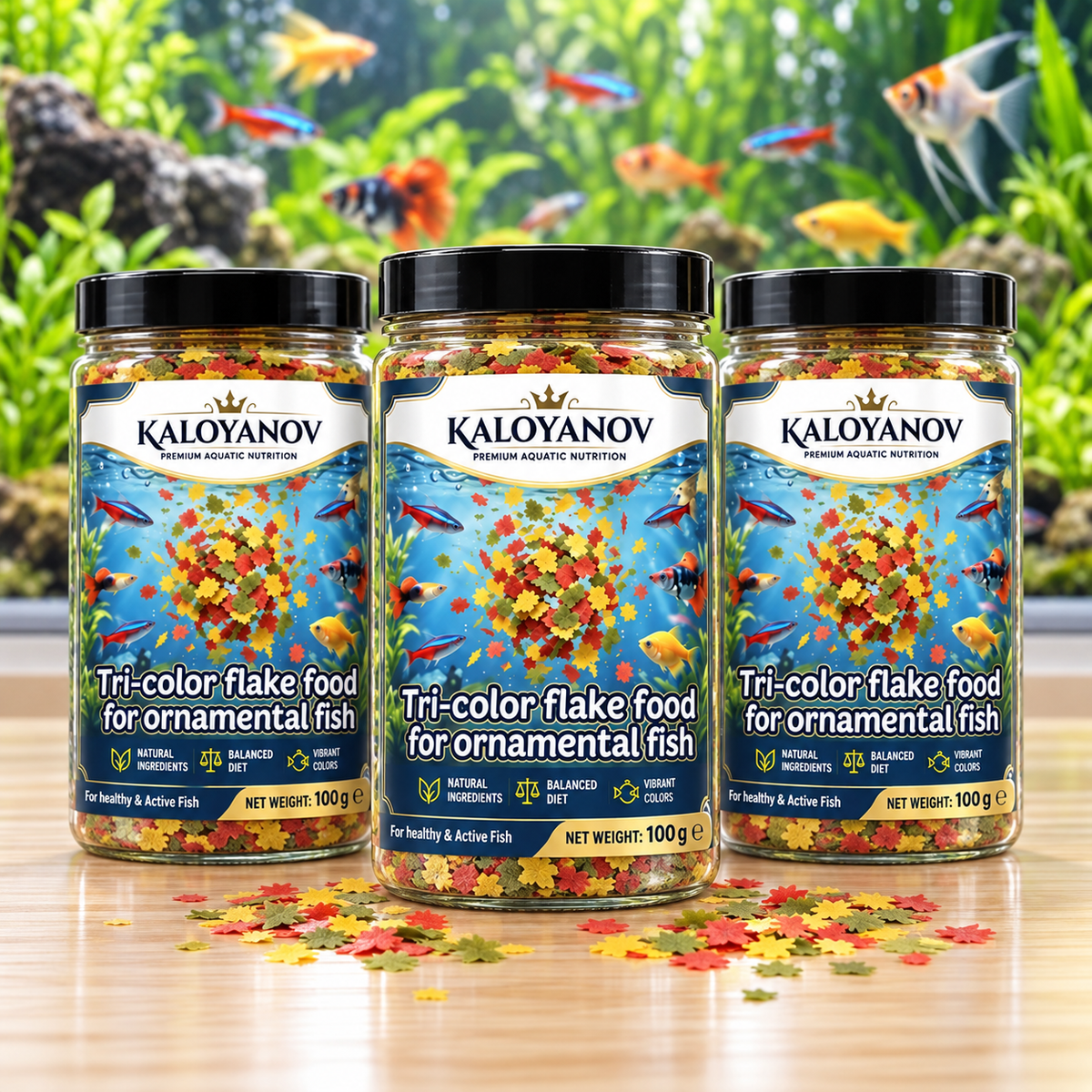 3-Color Flakes Fish Food for Tropical Fish & Goldfish