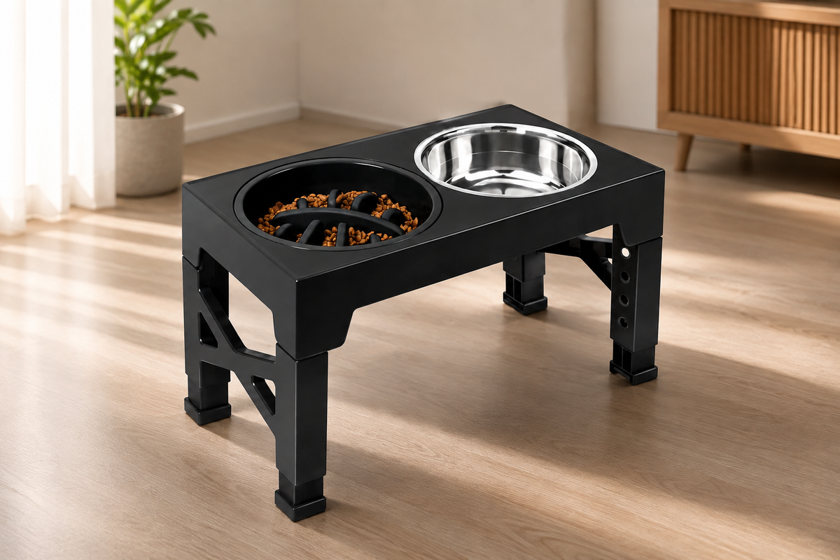 WiniBoop Elevated Pet Feeder – Adjustable Raised Stand with Double Stainless Steel Bowls