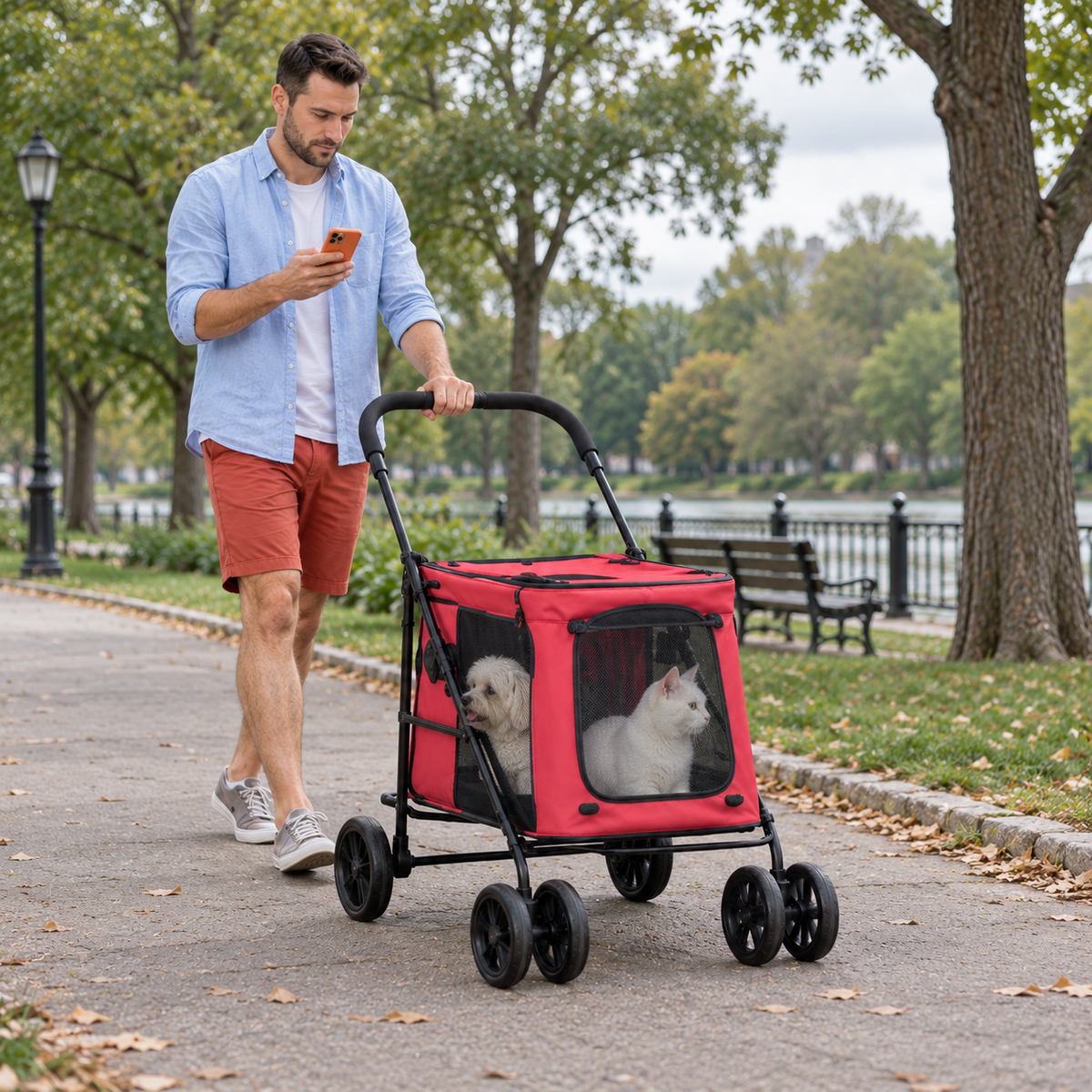 PawHut Folding Pet Stroller with Washable Cushion