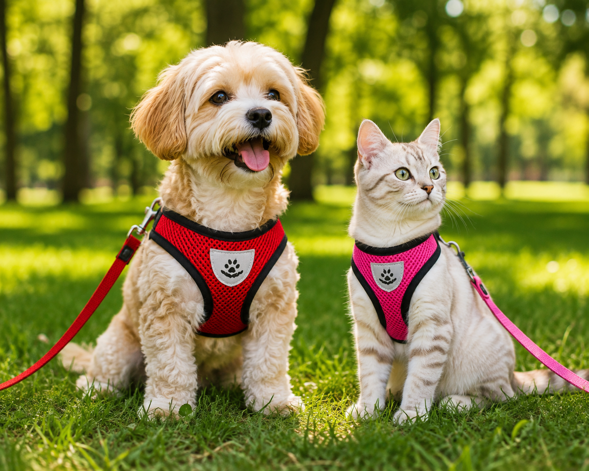 Breathable Mesh Harness with Leash – Adjustable & Reflective for Dogs and Cats