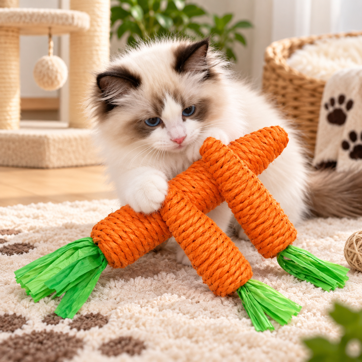 Cat Carrot Chew Toy – Soft Plush Teething Stick for Indoor Cats