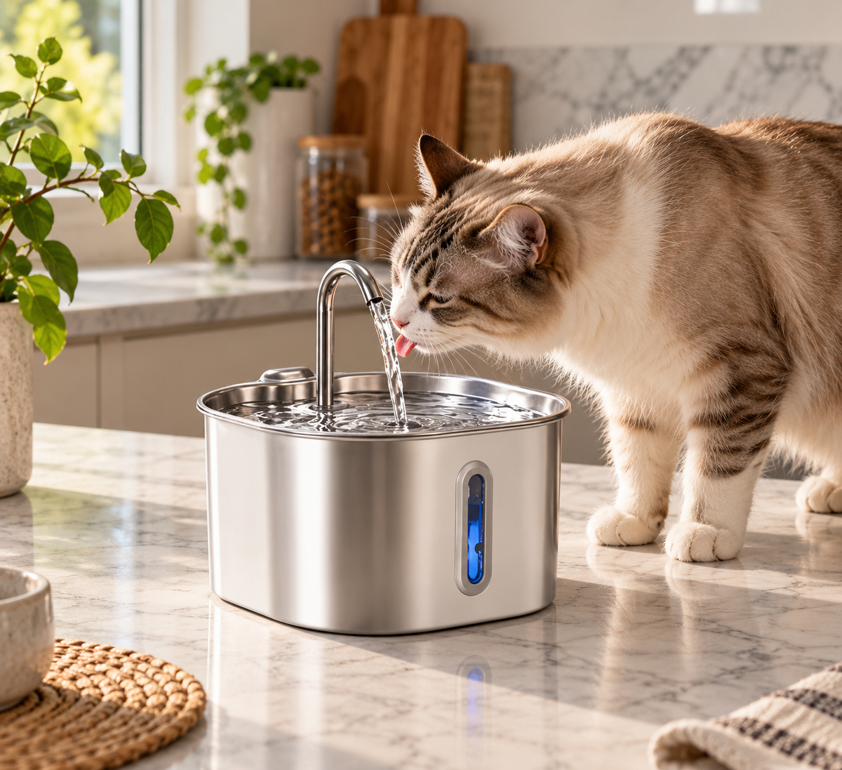 Stainless Steel Cat Water Fountain – 2.2L