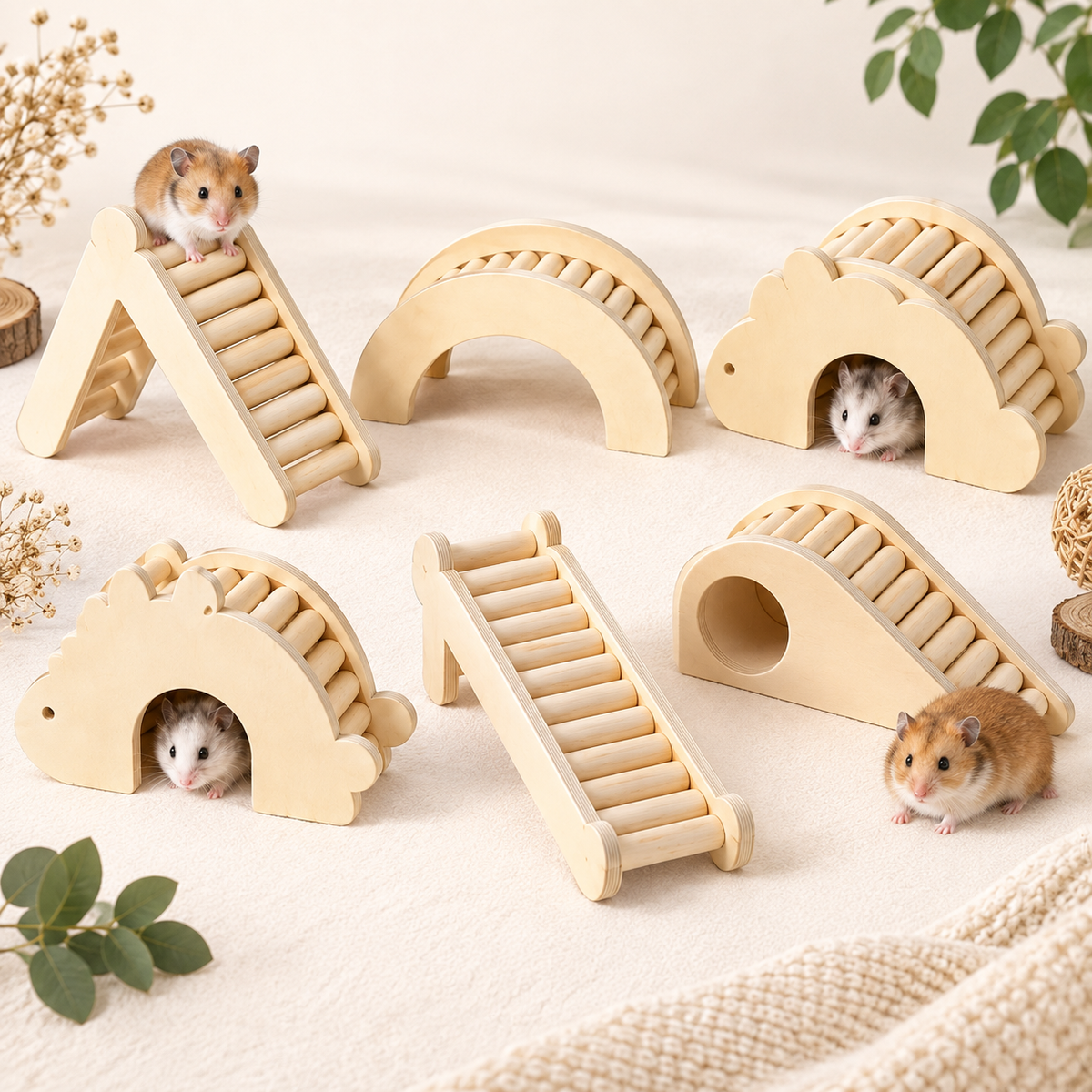 Wooden Hamster Accessories – Ladder, Bridge & Climbing Toys | 8 Styles