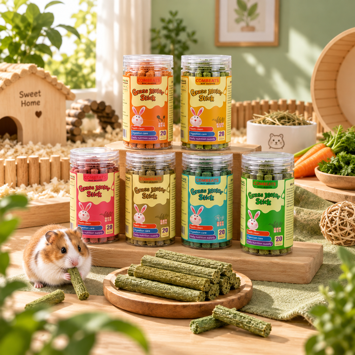Natural Chew Sticks for Small Pets – Timothy Grass, Carrot & Herbal Flavours | 6 Varieties