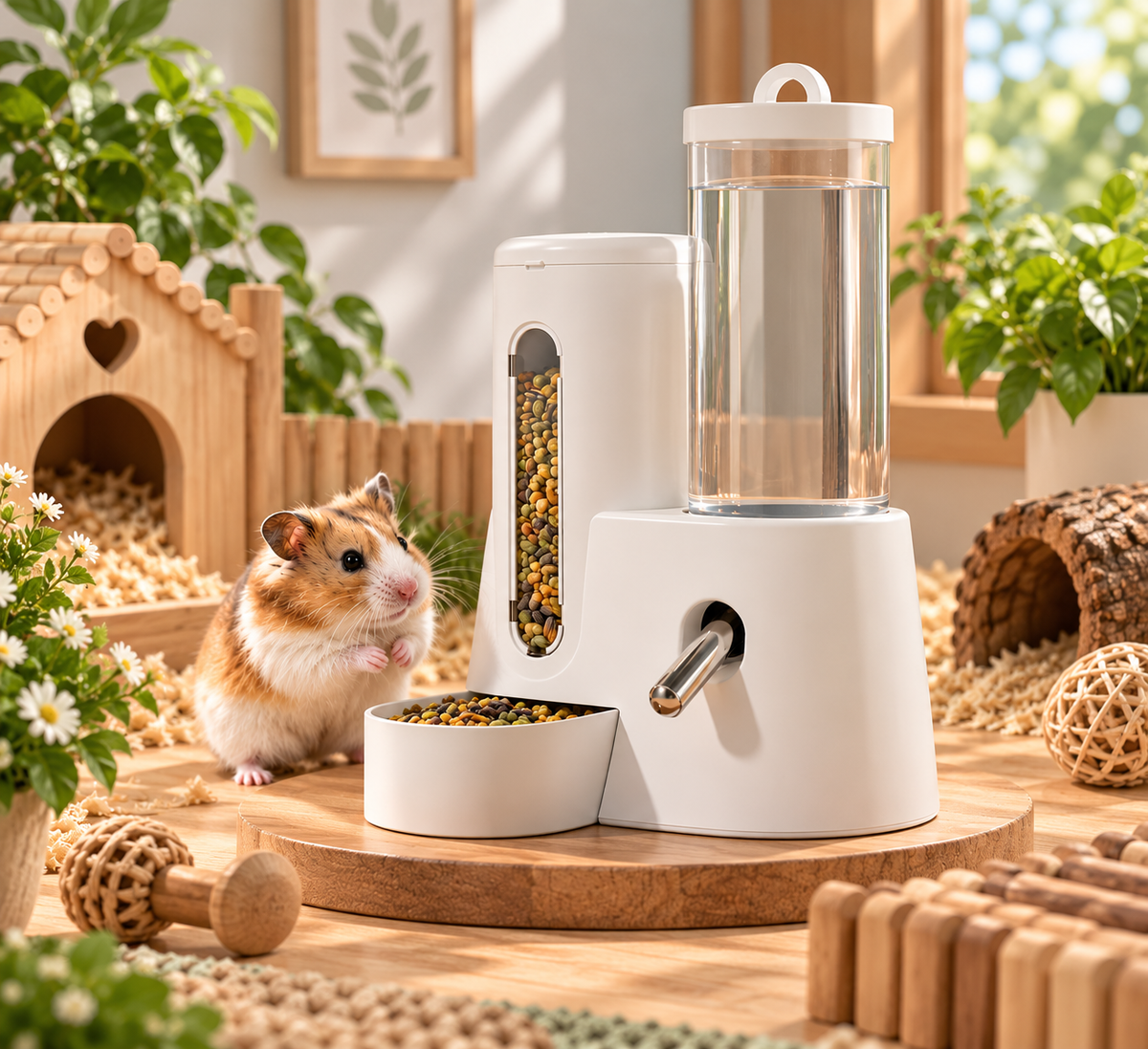 2-in-1 Hamster Feeder & Waterer – Large Capacity Leakproof Automatic Dispenser