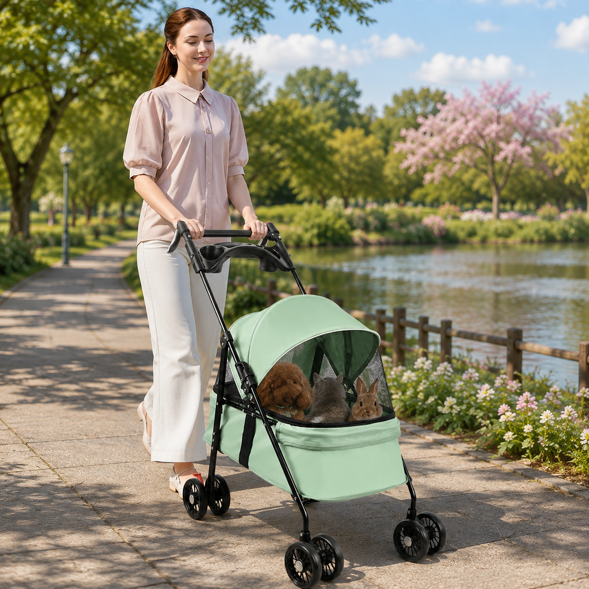 2-in-1 Pet Stroller – Foldable Pram for Cats, Dogs & Rabbits up to 10 kg