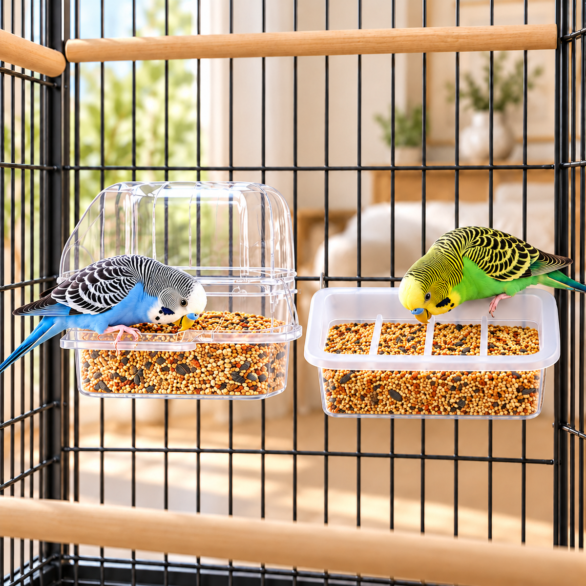 Hanging Bird Cage Feeding Bowl with Splash Guard
