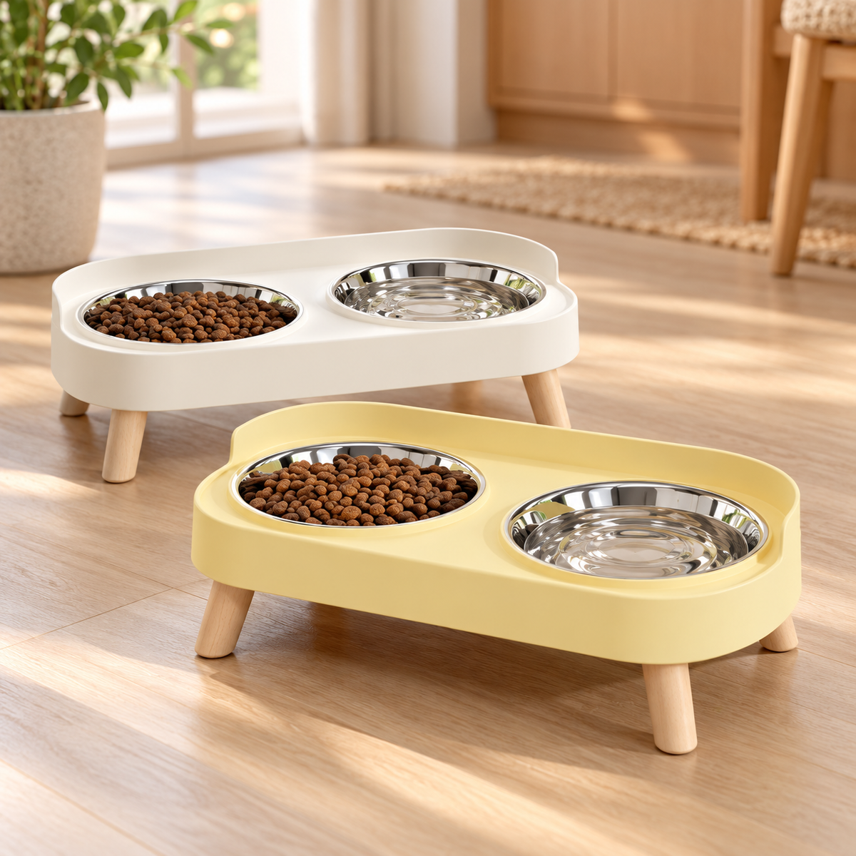 Double Pet Feeding Bowls