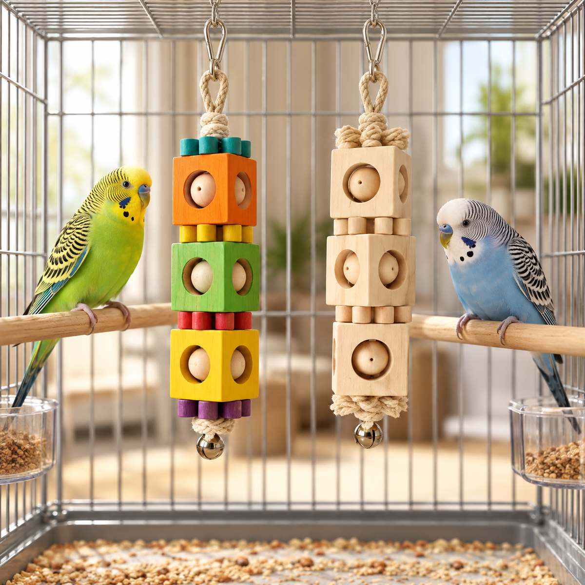 Hanging Wooden Block Chew Toy for Parrots & Small Birds