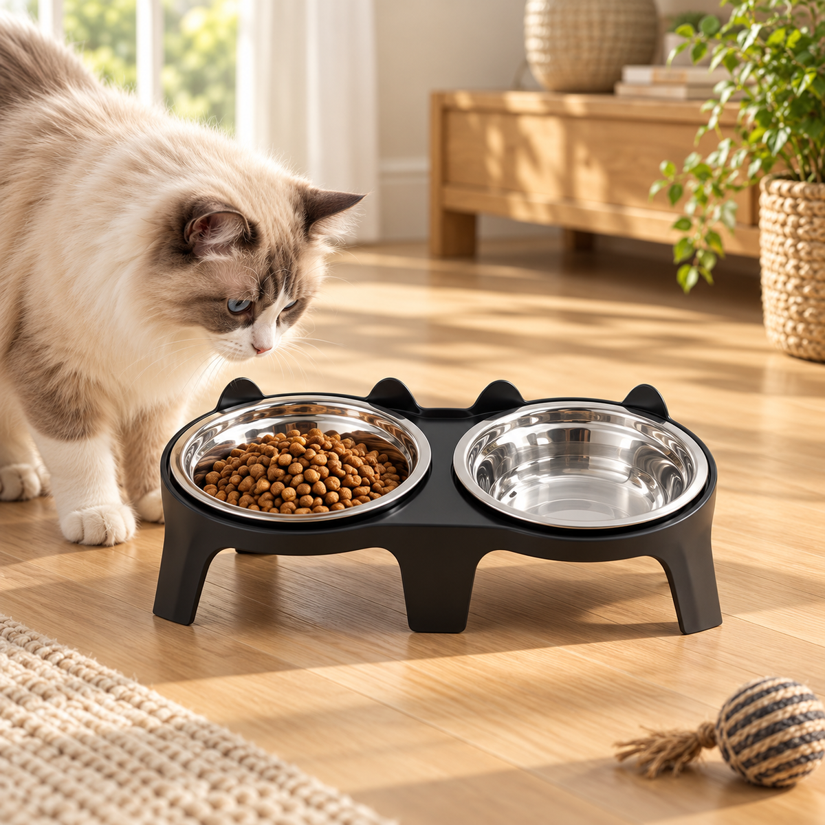 Tilted Double Cat Bowl with Stand