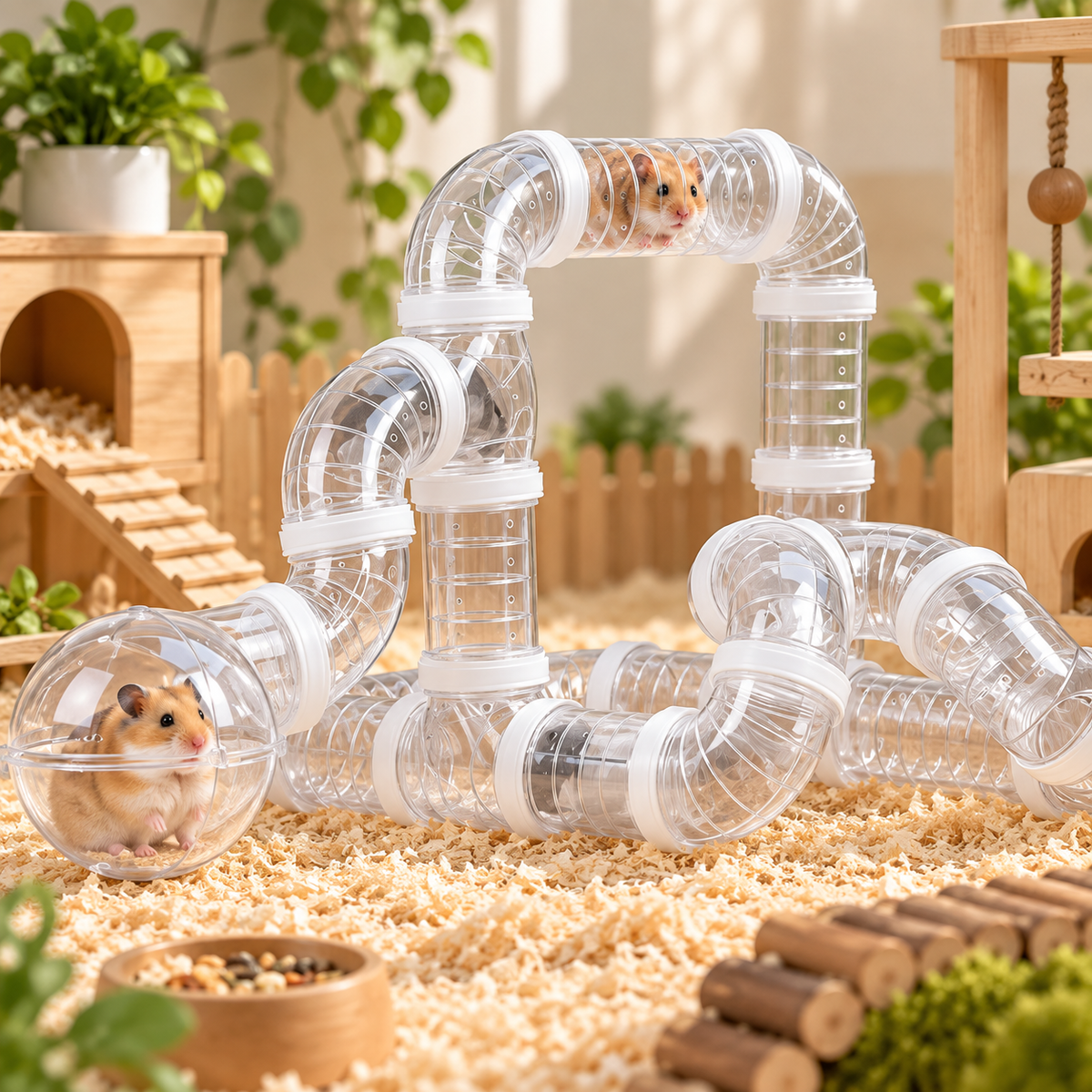 Hamster Tunnel Set – DIY Connectable Transparent Tubes | 3 Colors