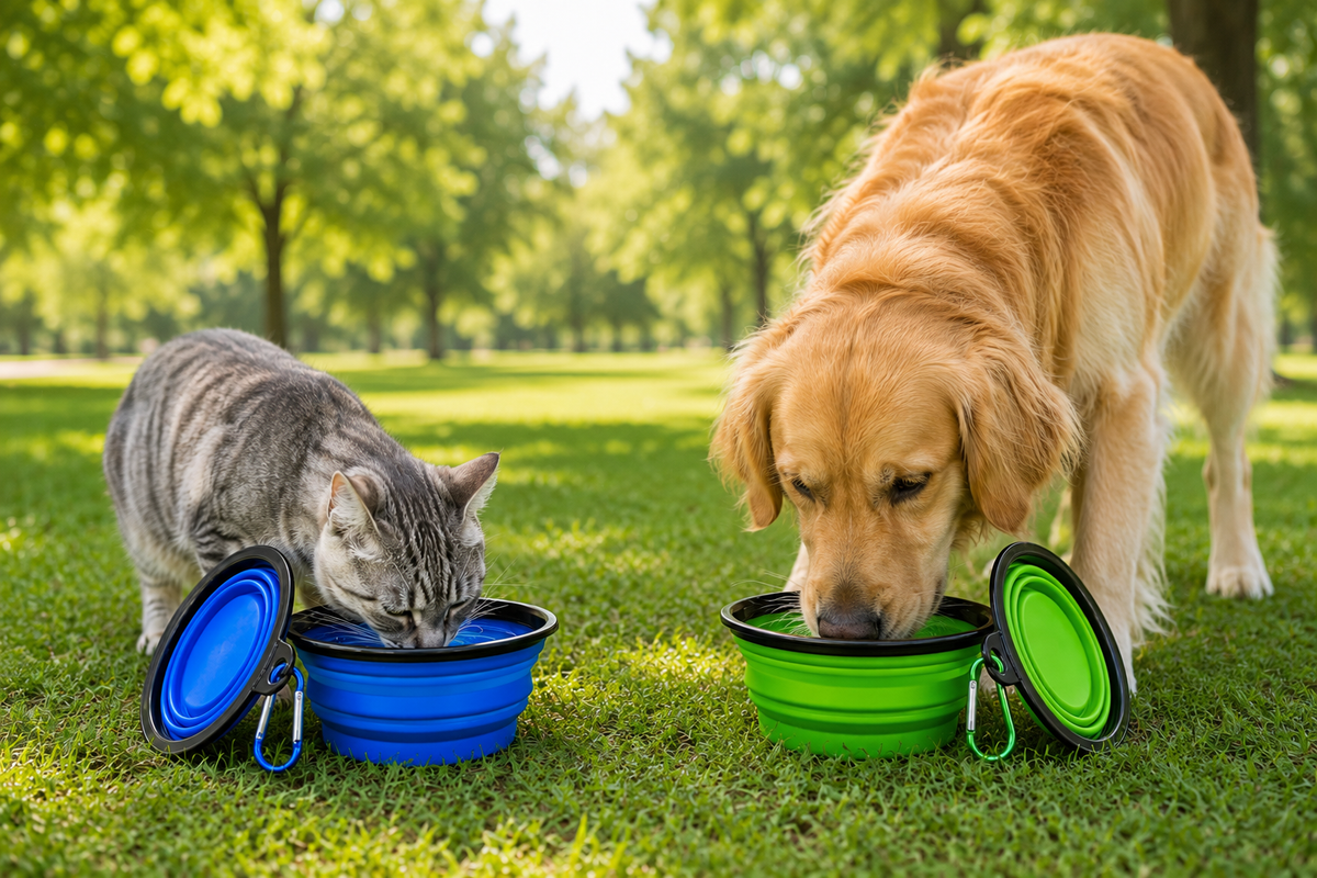 WiniBoop Foldable Silicone Dog Bowl – 2-in-1 Travel Feeder with Carabiner