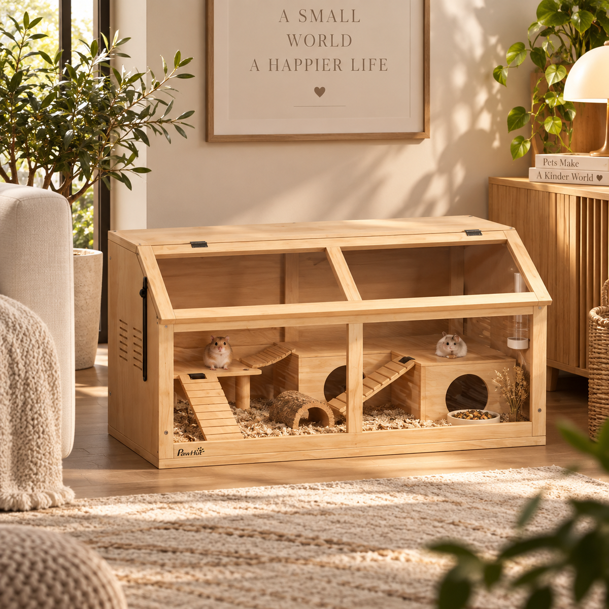 Large Wooden Hamster Cage – 85x45x44cm with Platform, Hanging Bridge & Transparent Panel