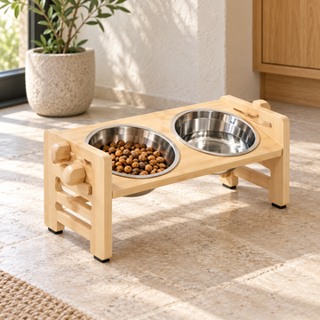 Adjustable Wooden Pet Feeder with Double Bowls