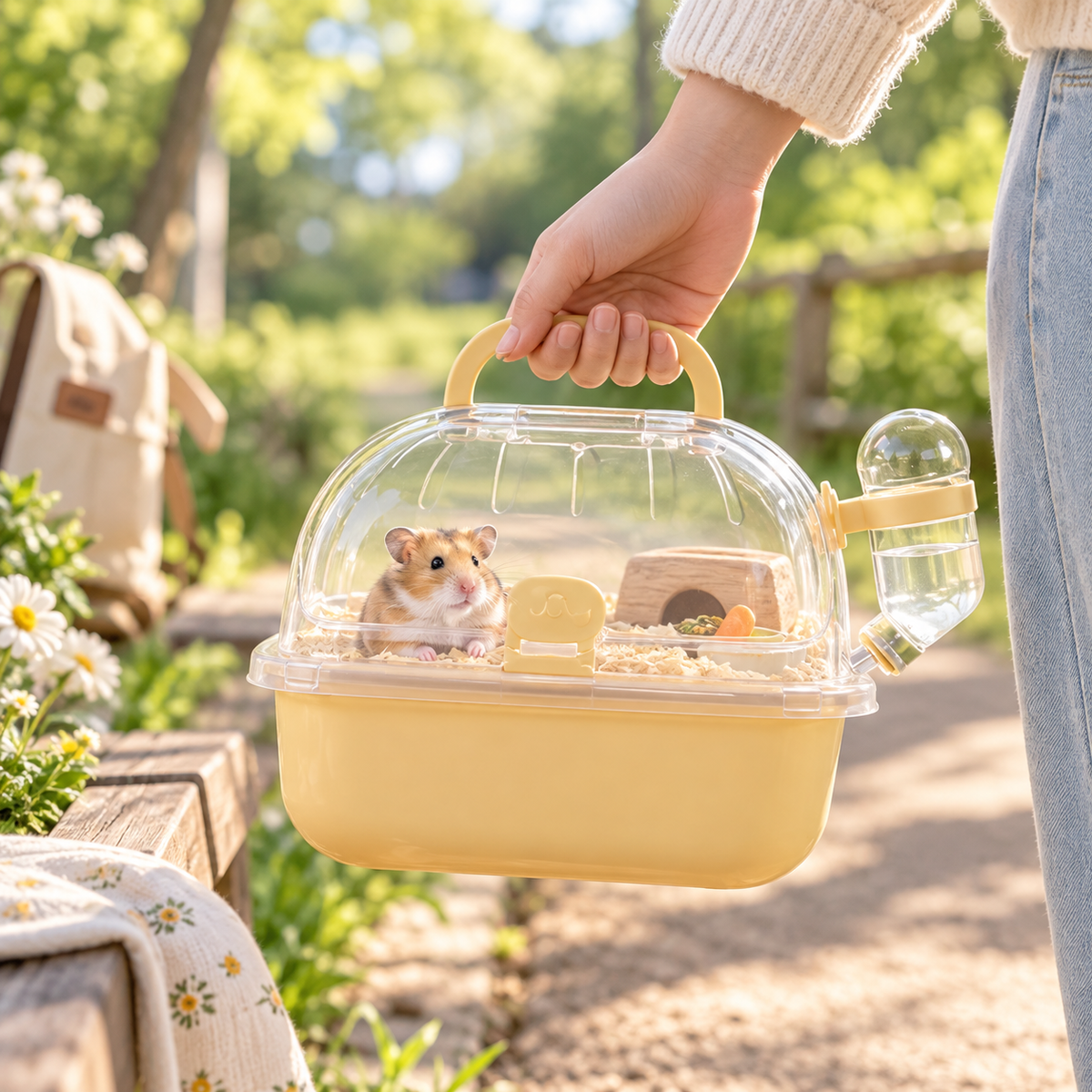 Portable Hamster Travel Carrier – Transparent Mini Cage with Handle