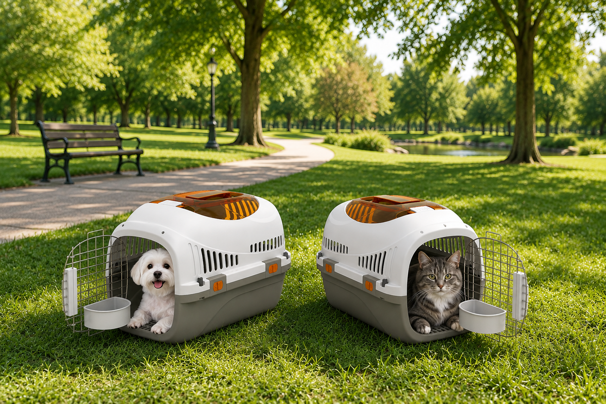 PawHut Cat & Small Dog Transport Crate – Steel Door, Food Bowl Included