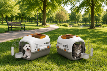 PawHut Cat & Small Dog Transport Crate – Steel Door, Food Bowl Included