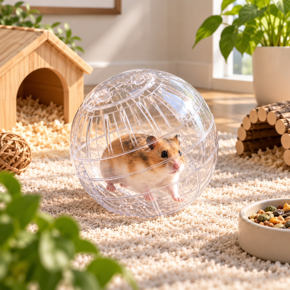 Hamster Exercise Ball – 10cm Acrylic with Golden Bear Design | 4 Colors