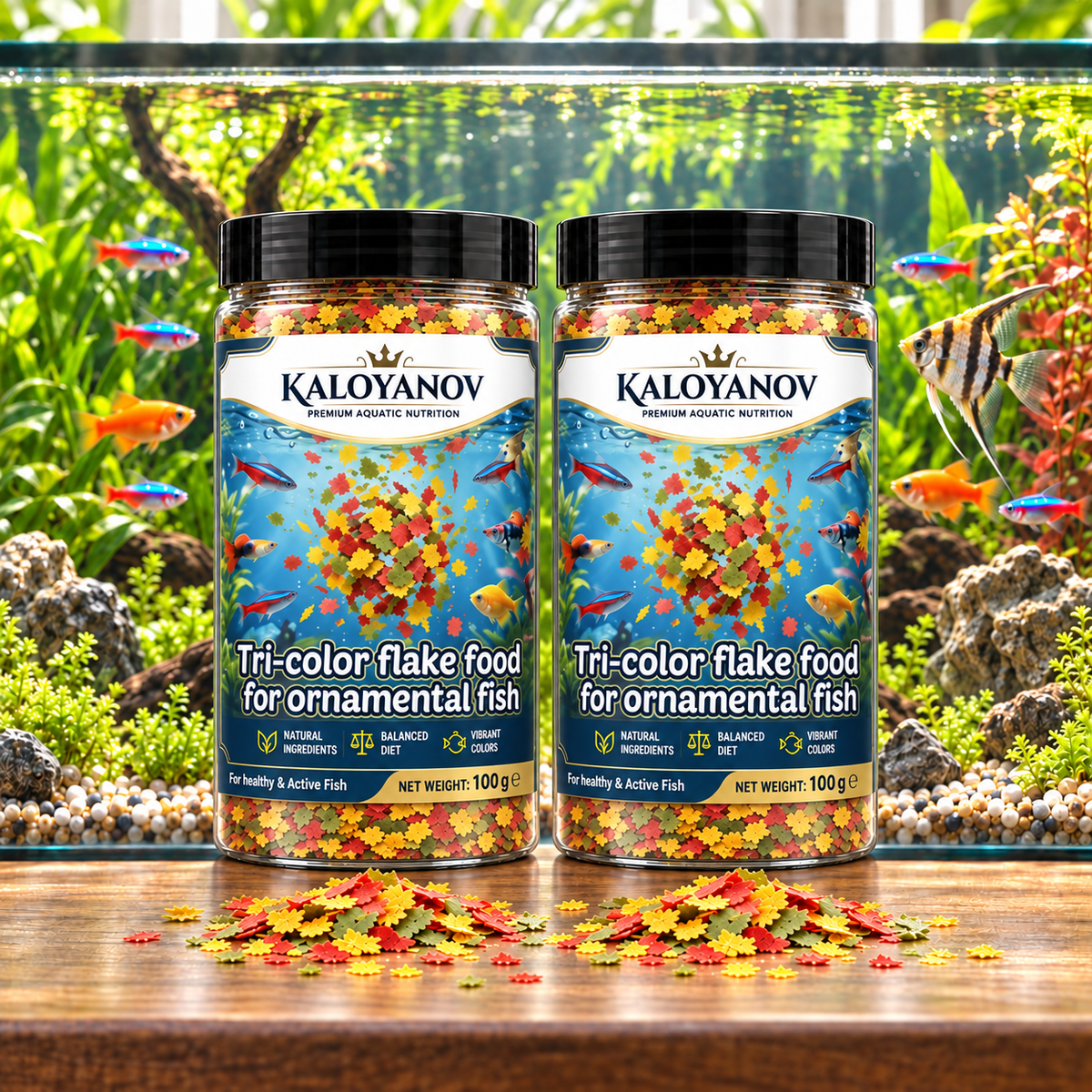 3-Color Flakes Fish Food for Tropical Fish & Goldfish