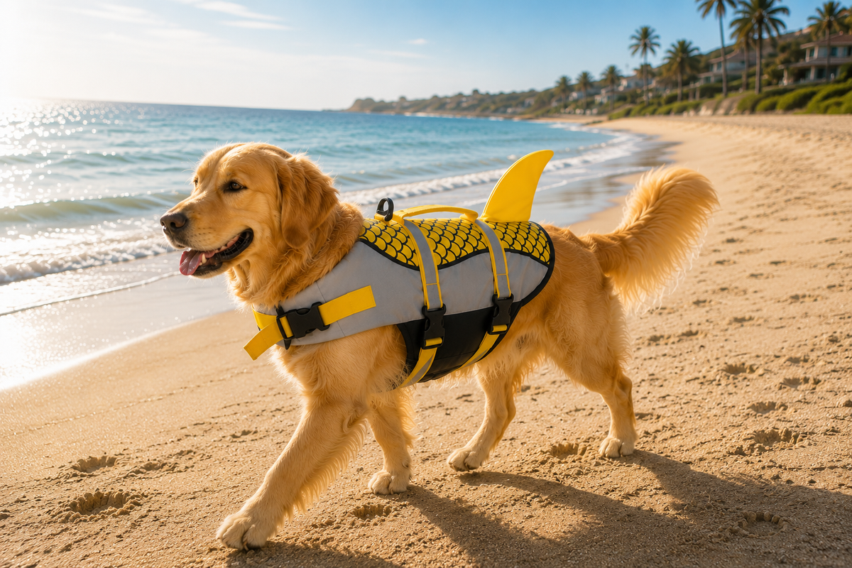 Shark Dog Swim Vest – Life Jacket & Harness for Summer Water Fun