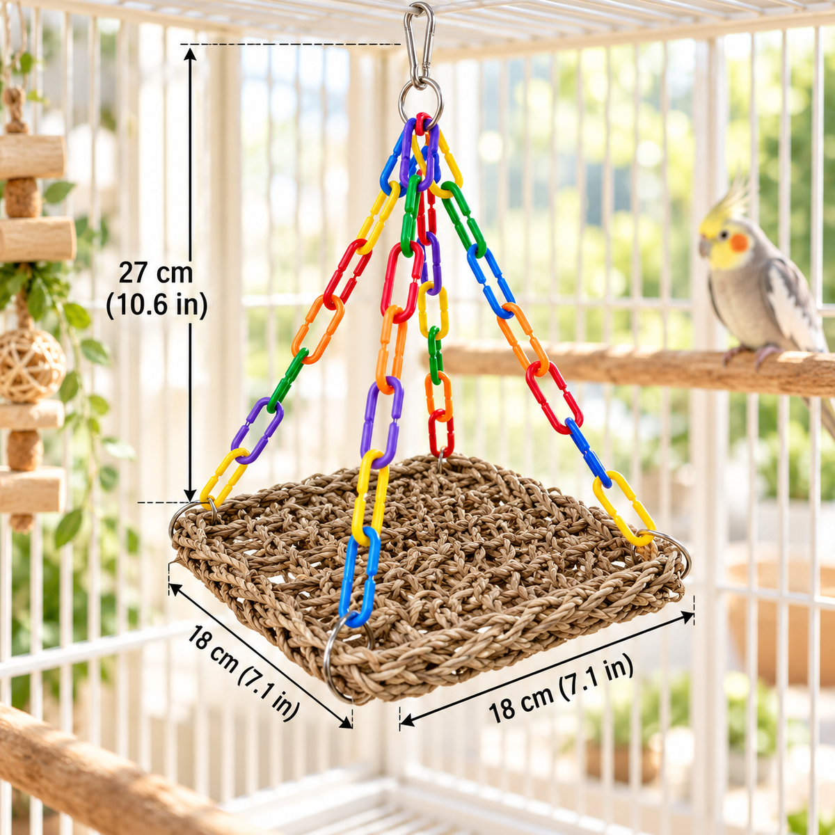 Woven Hanging Bird Swing Platform – 18 × 18 cm