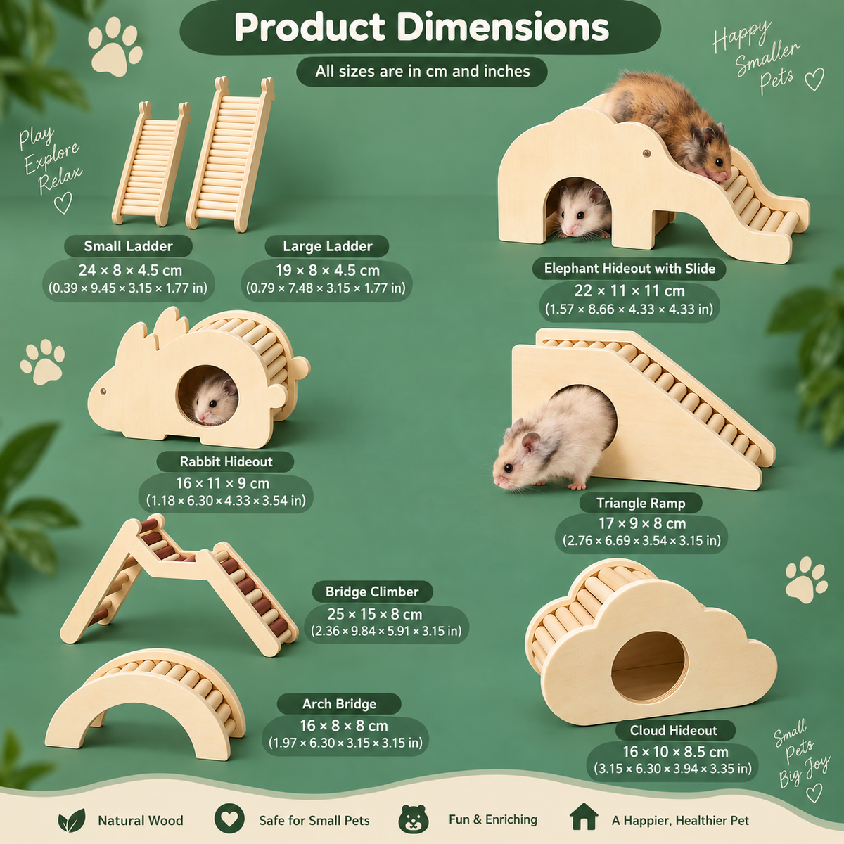 Wooden Hamster Accessories – Ladder, Bridge & Climbing Toys | 8 Styles