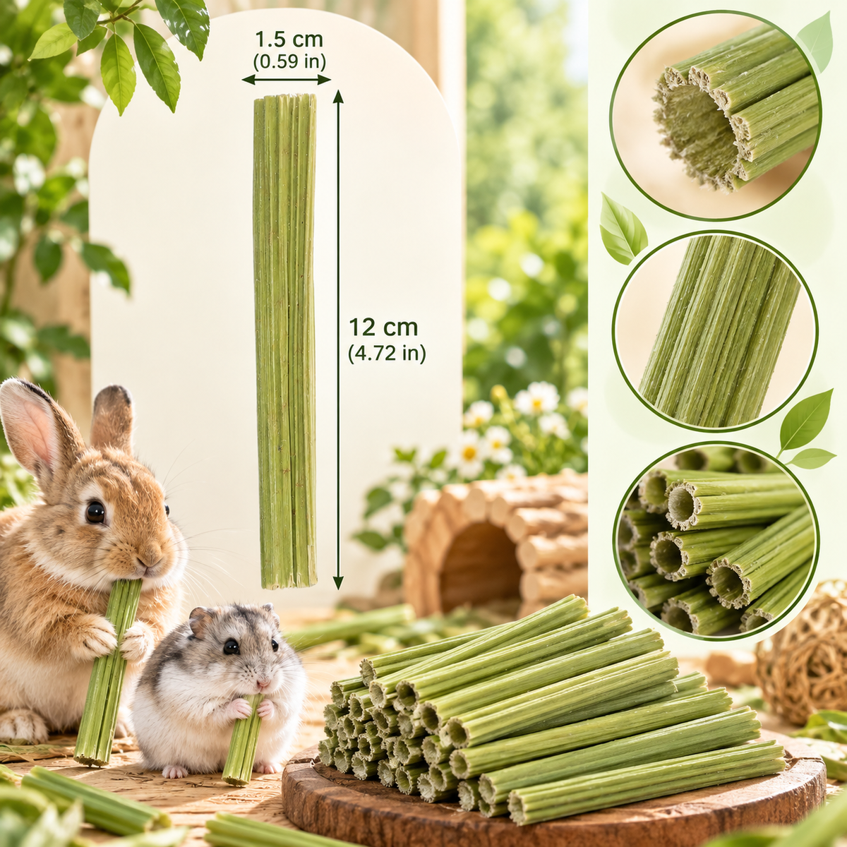 Natural Papaya Stem Chew Sticks for Small Pets – 100g | Rabbits, Hamsters, Chinchillas & Guinea Pigs