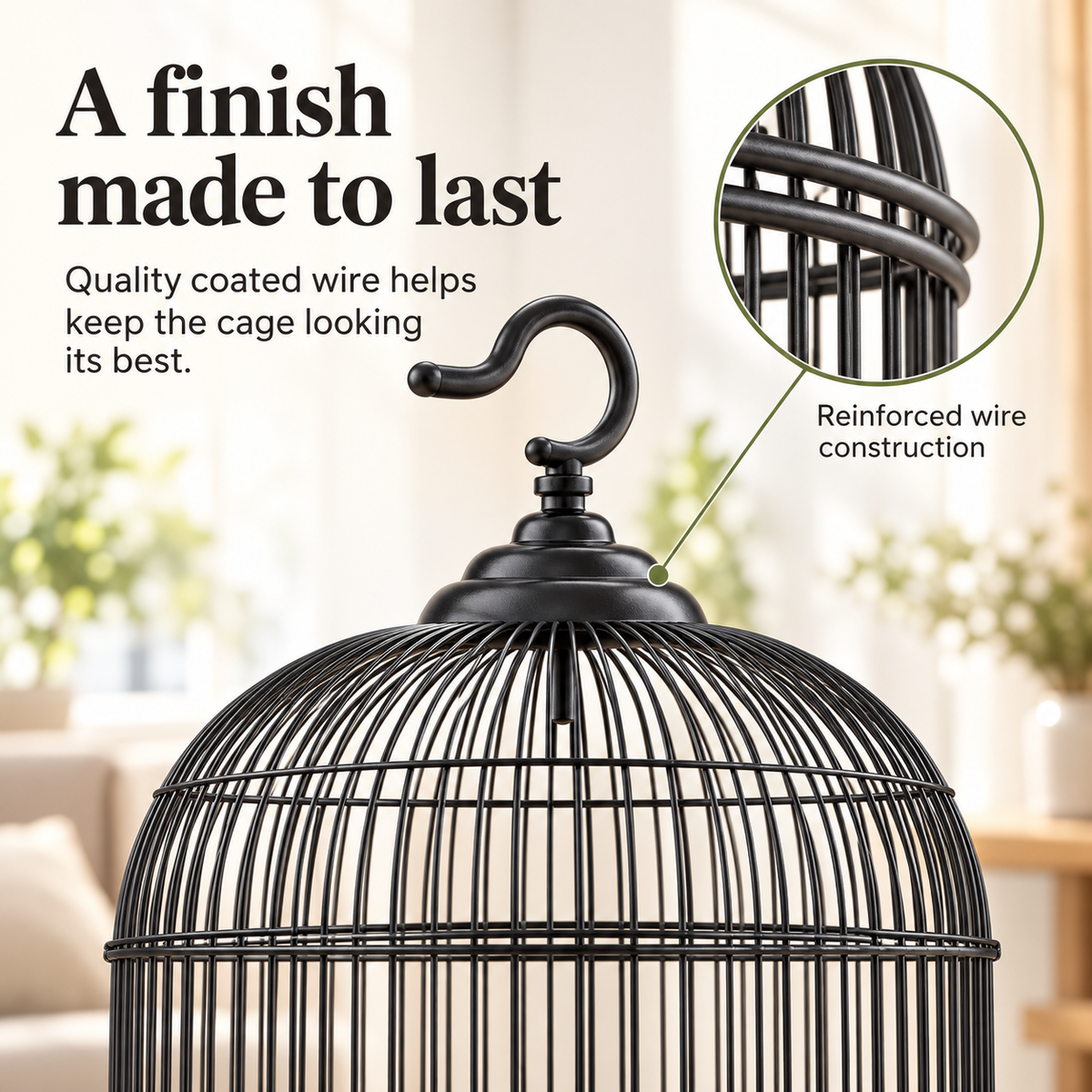 Round Dome-Top Bird Cage with Hanging Hook