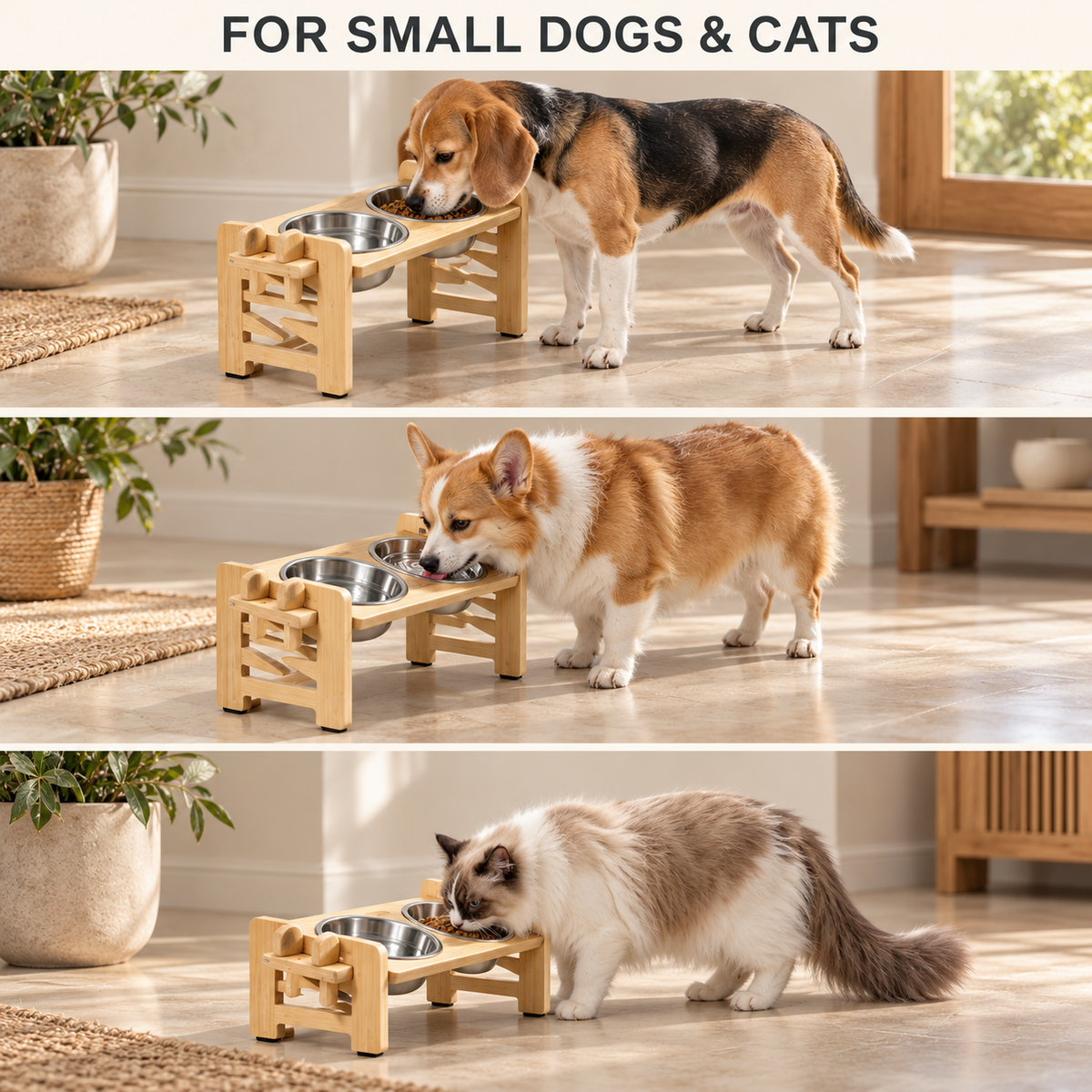 Adjustable Wooden Pet Feeder with Double Bowls