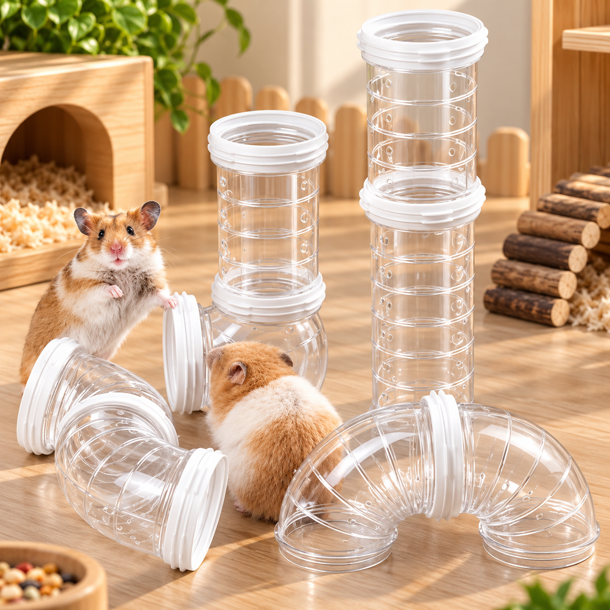 Hamster Tunnel Set – DIY Connectable Transparent Tubes | 3 Colors