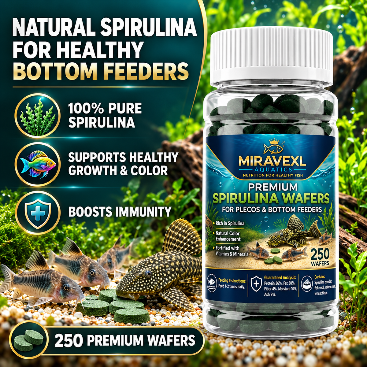 Spirulina Sinking Tablets for Bottom Feeders, Plecos & Shrimp