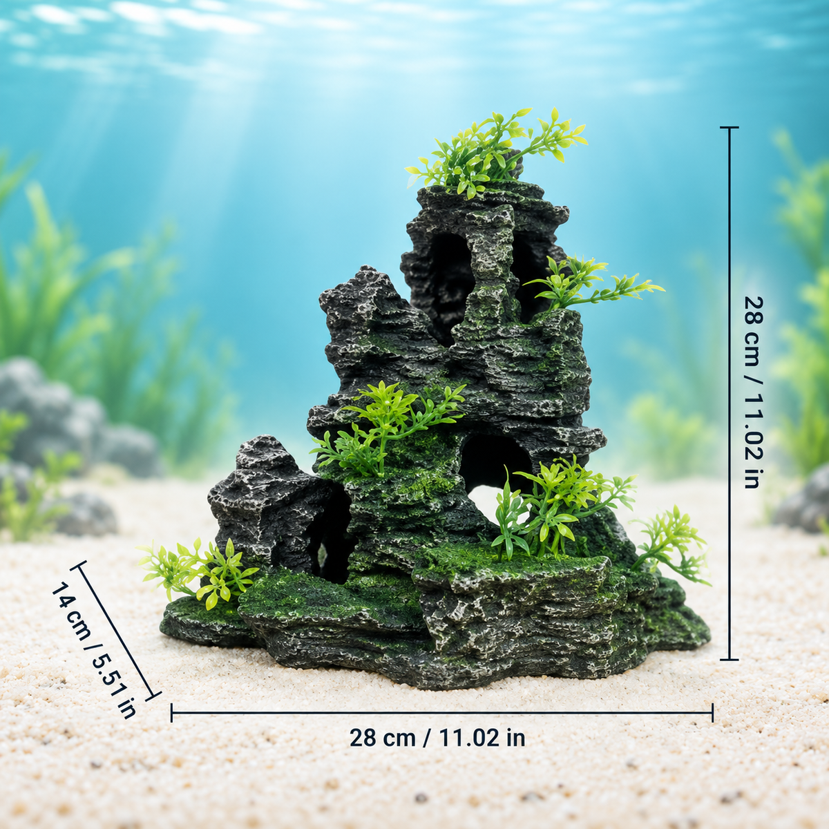 Mountain Landscape Aquarium Ornament with Fish Hideout Caves