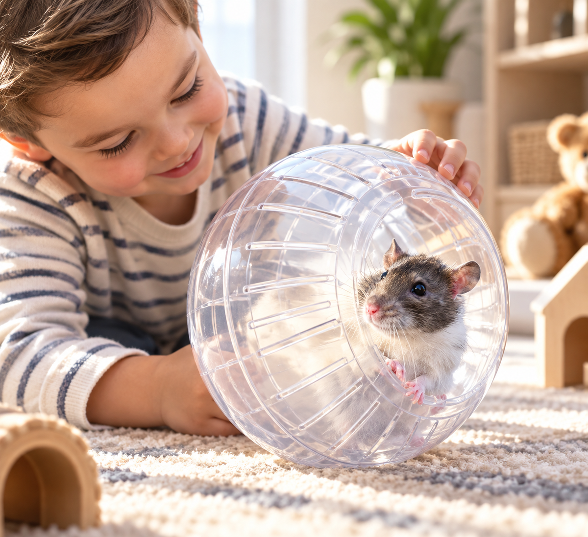 Hamster Exercise Ball – 10cm Acrylic with Golden Bear Design | 4 Colors