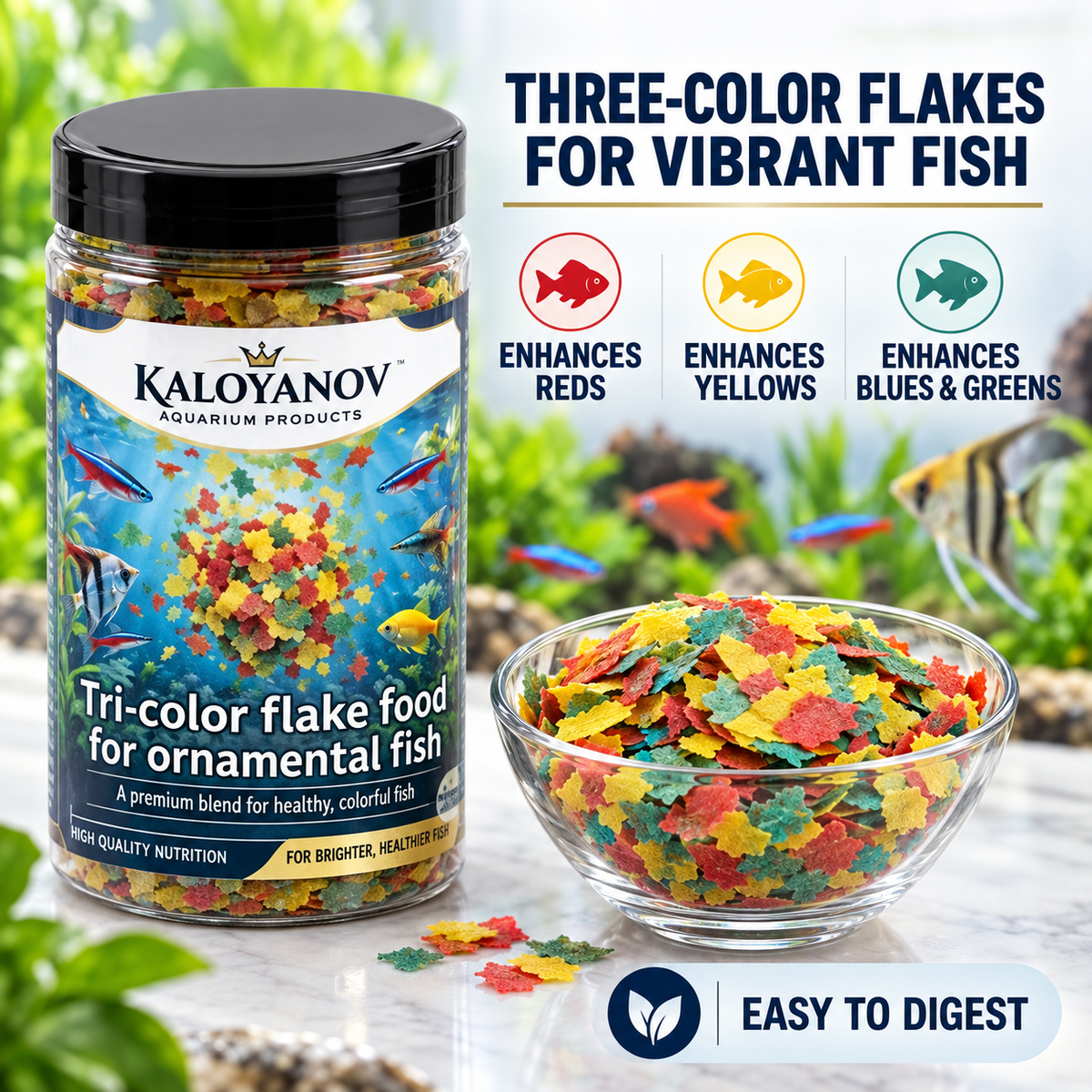 3-Color Flakes Fish Food for Tropical Fish & Goldfish