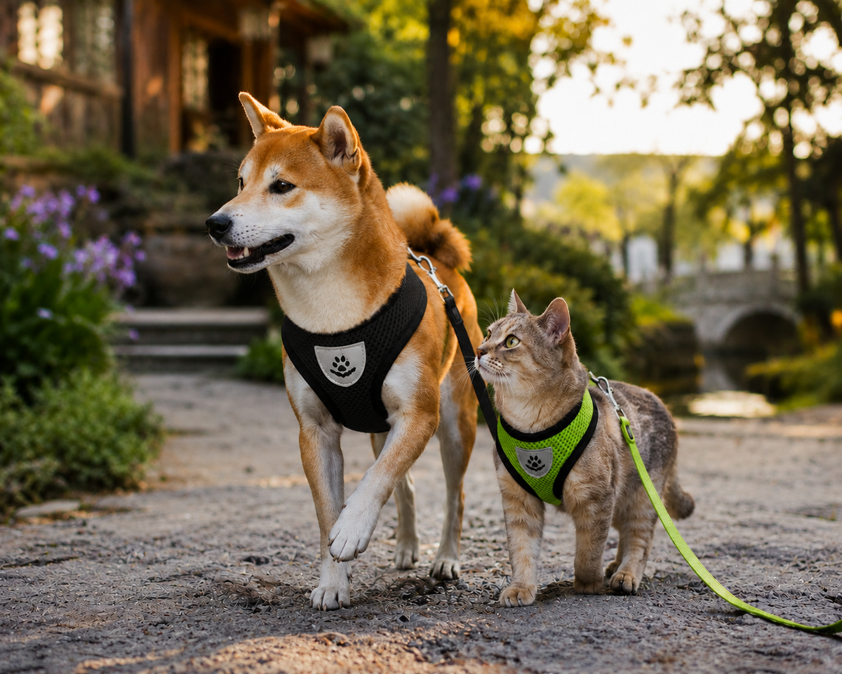 Breathable Mesh Harness with Leash – Adjustable & Reflective for Dogs and Cats