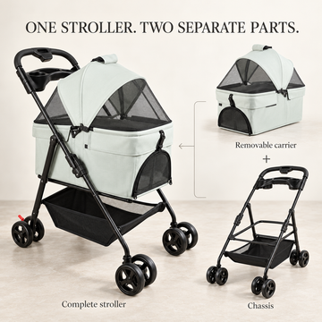 Pet Stroller with Adjustable Canopy & Storage Basket
