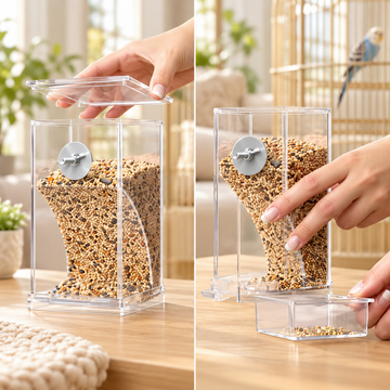 Transparent Bird Seed Feeder with Spill-Reducing Design
