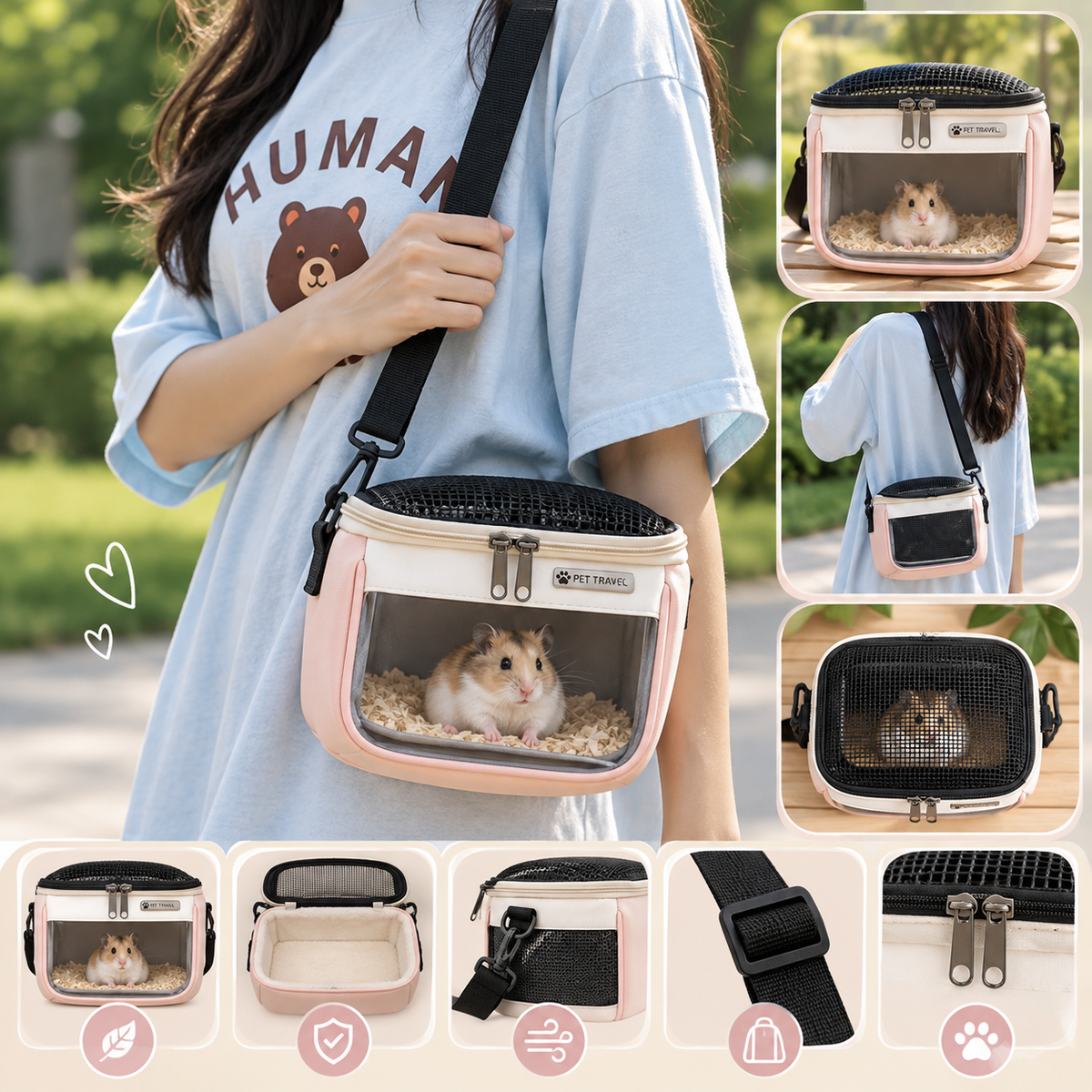 Small Pet Travel Carrier Bag – Breathable Mesh, Clear Window & Shoulder Strap