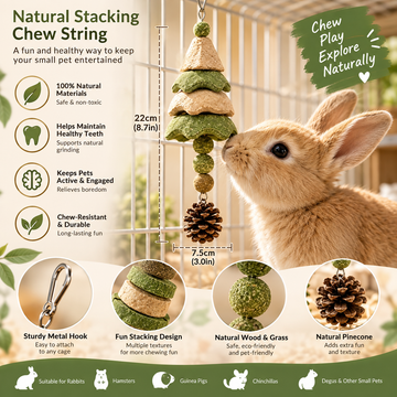 Additional view of Natural Wood Chew Toy for Small Pets | Apple Wood String & Tower Style | Rabbits, Hamsters, Guinea Pigs & Chinchillas