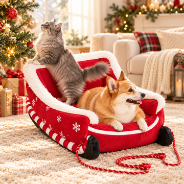 Christmas Sleigh Pet Bed for Cats & Small Dogs