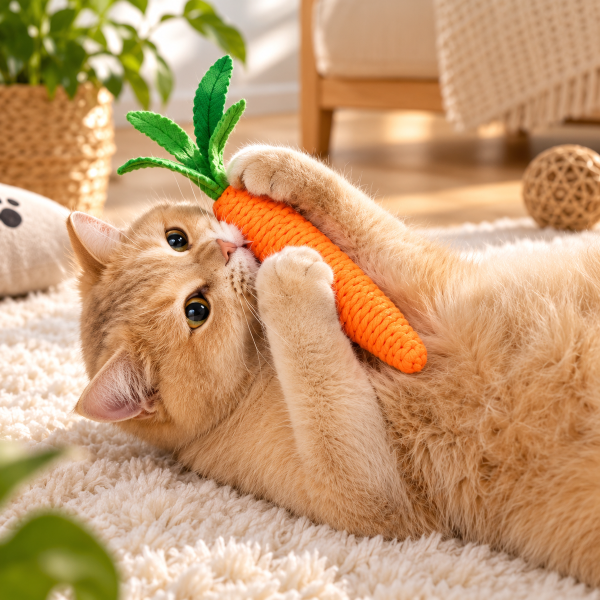 Cat Carrot Chew Toy – Soft Plush Teething Stick for Indoor Cats