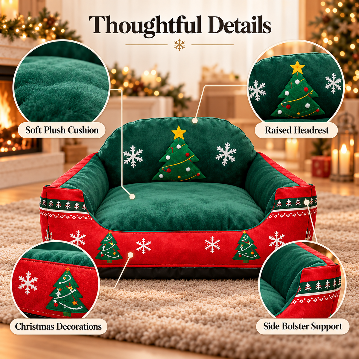 Christmas Sofa Pet Bed for Cats & Small Dogs