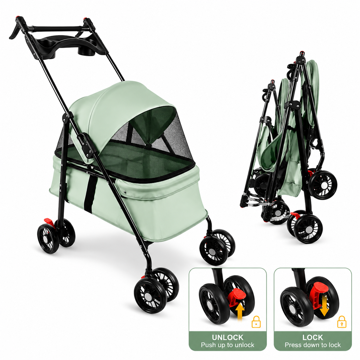 2-in-1 Pet Stroller – Foldable Pram for Cats, Dogs & Rabbits up to 10 kg